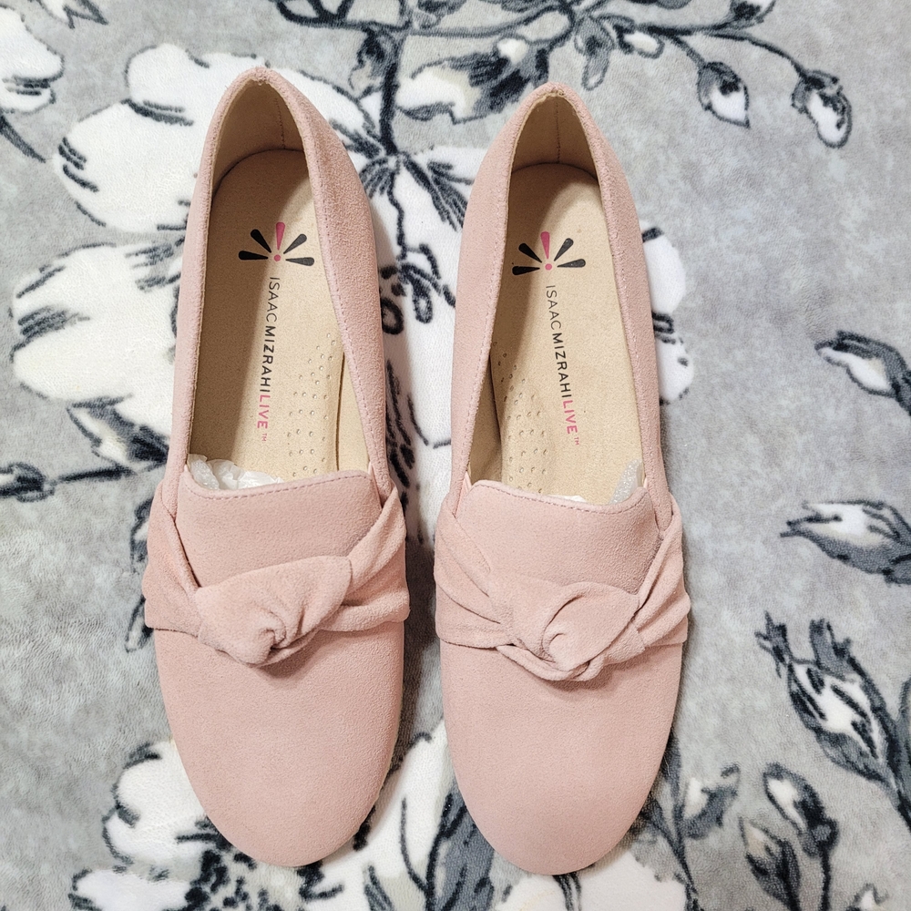 Isaac Mezrahi Live! Rose Water Pink Knotted Women's Suede Loafers, Espadrille